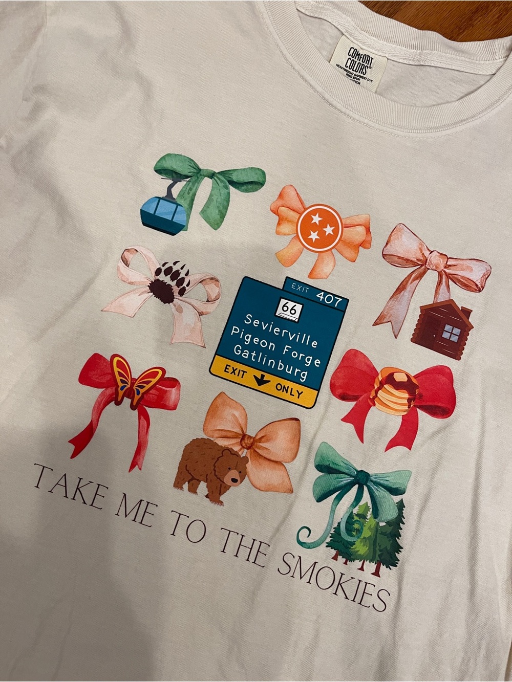 Take Me To The Smokies Pigeon Forge Gatlinburg Souvenir Cream Graphic T-Shirt L